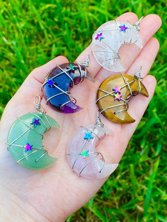Crescent Moon Pendant Crystal Necklace *CHOOSE YOUR CRYSTAL*