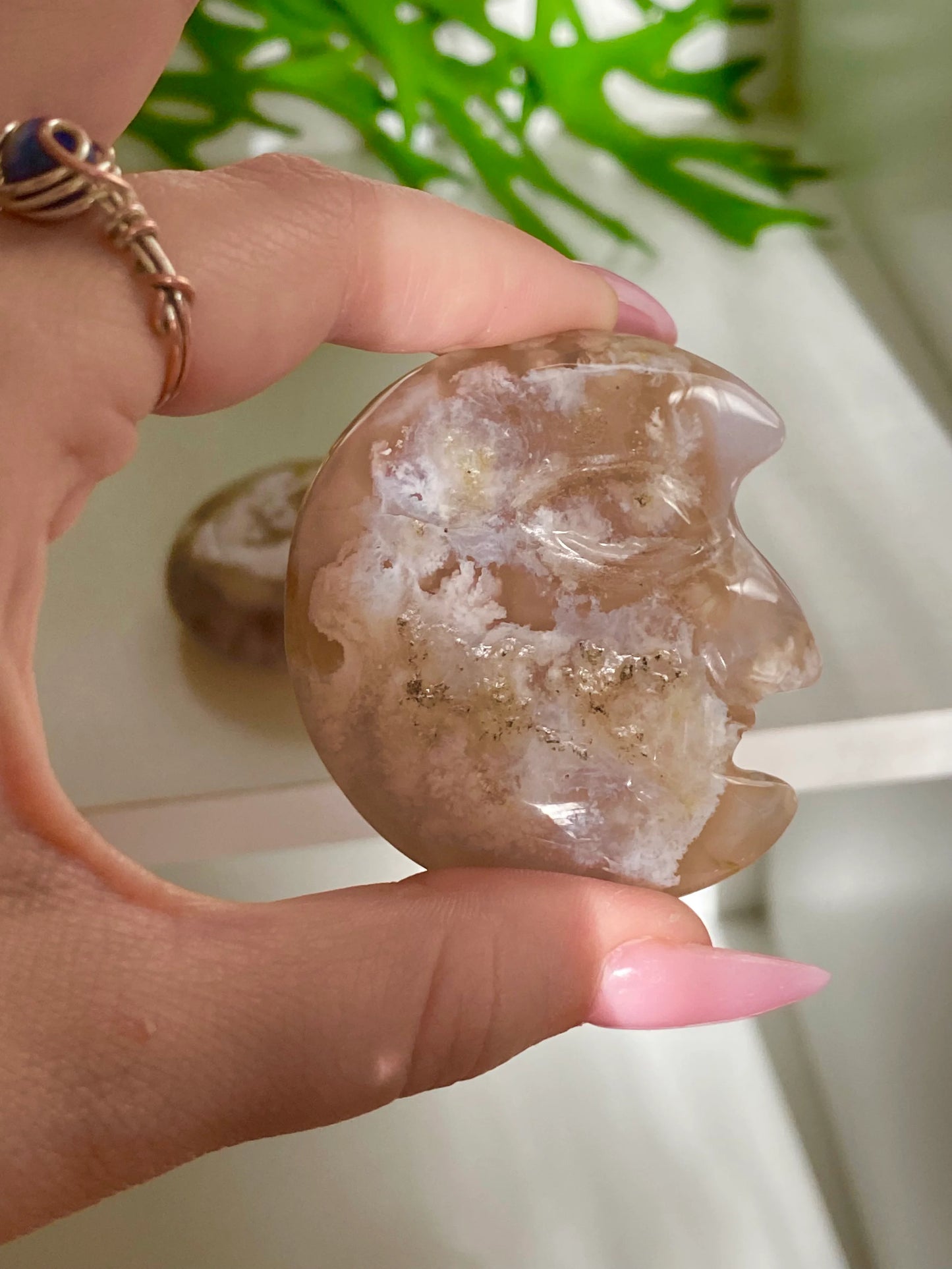 2" Flower Agate Moon Carvings Crystals