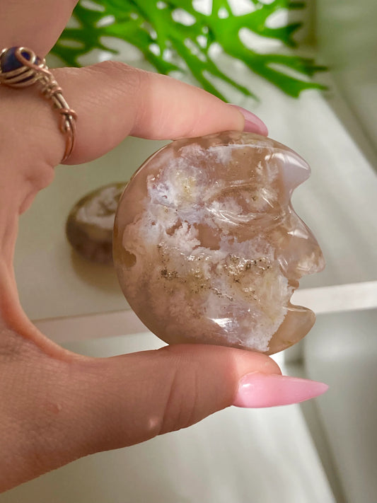 2" Flower Agate Moon Carvings Crystals