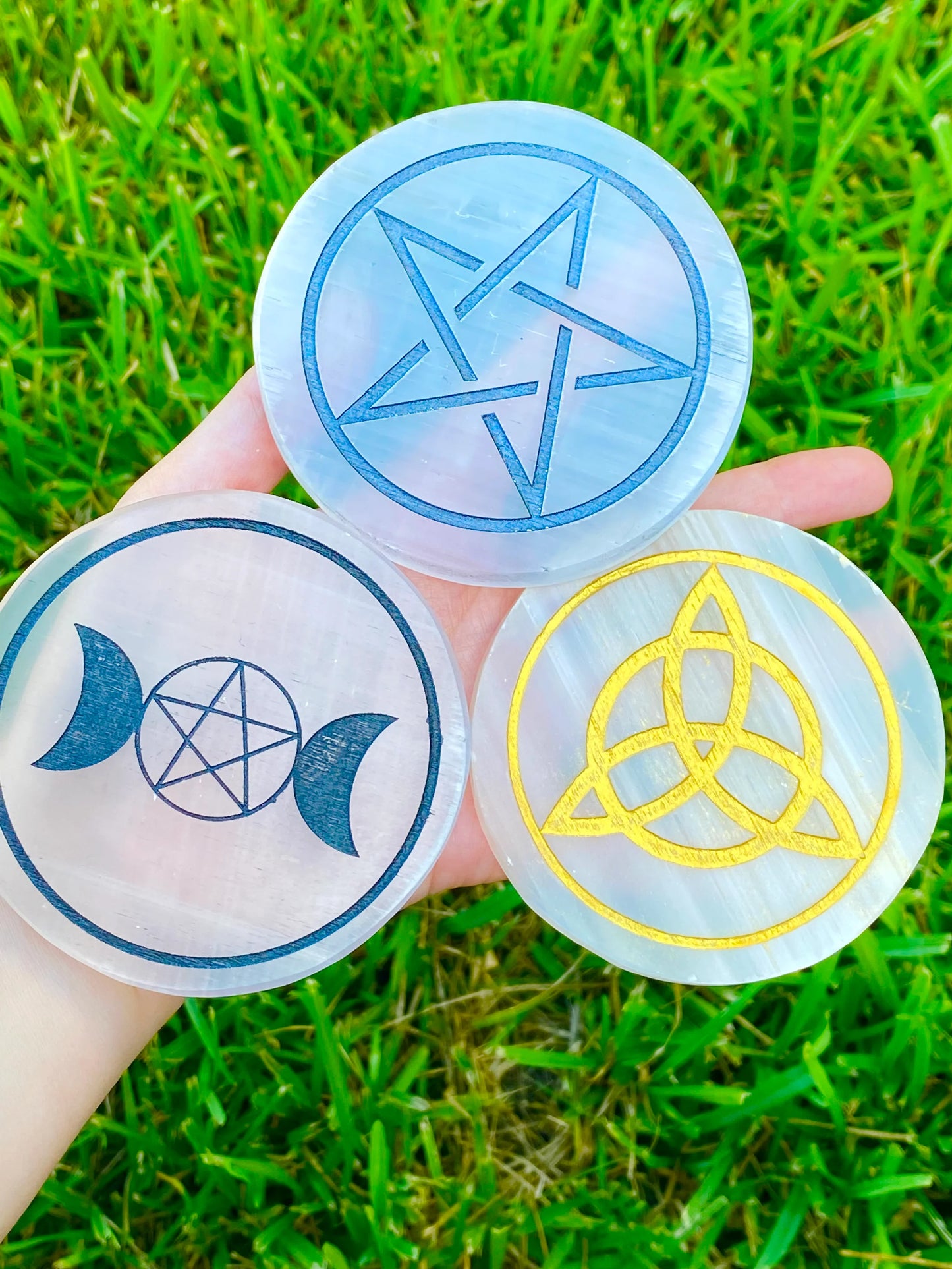 3.5" Selenite Coaster/ Charging Plate *CHOOSE DESIGN*