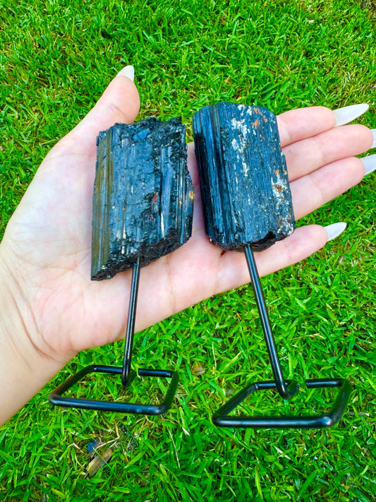 Black Tourmaline Mini Raw Crystal Stand