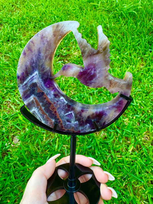 5.9" Amethyst Humming Bird and Moon Stand