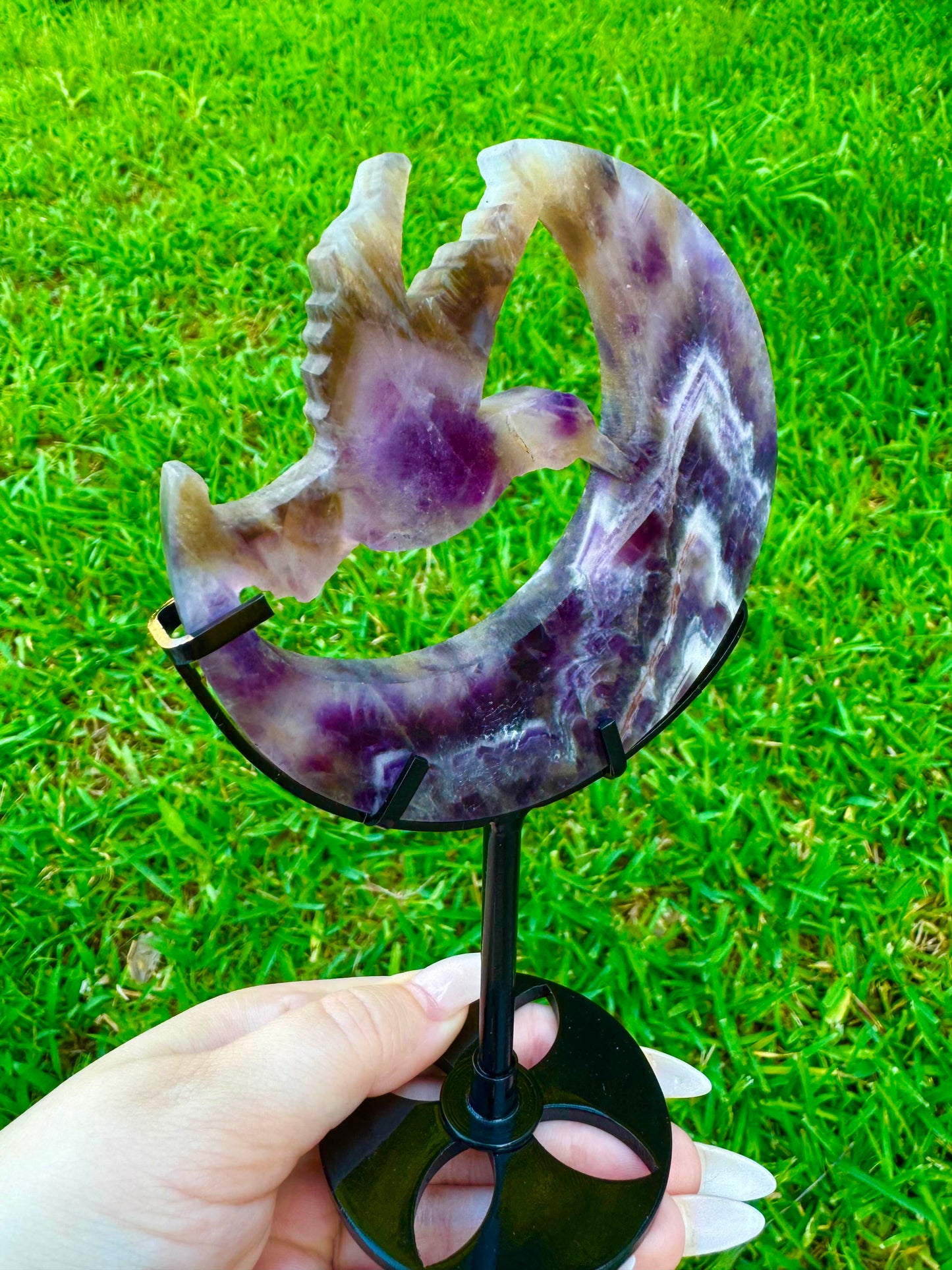 5.9" Amethyst Humming Bird and Moon Stand