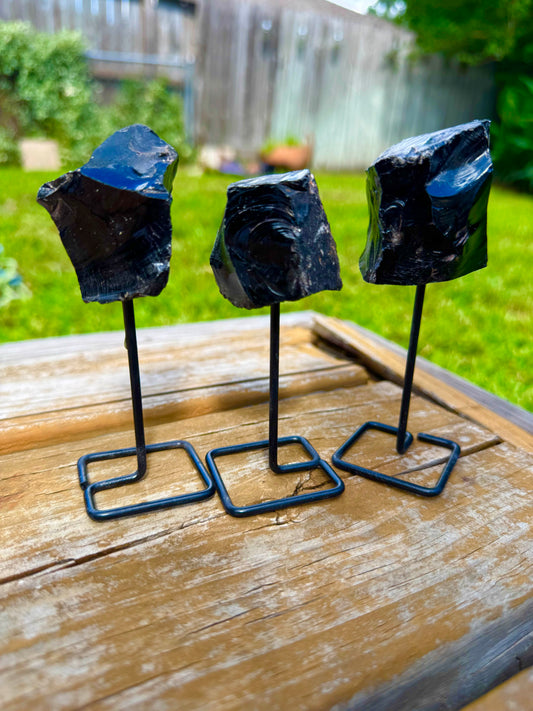 Black Obsidian Chunk Crystal Stand