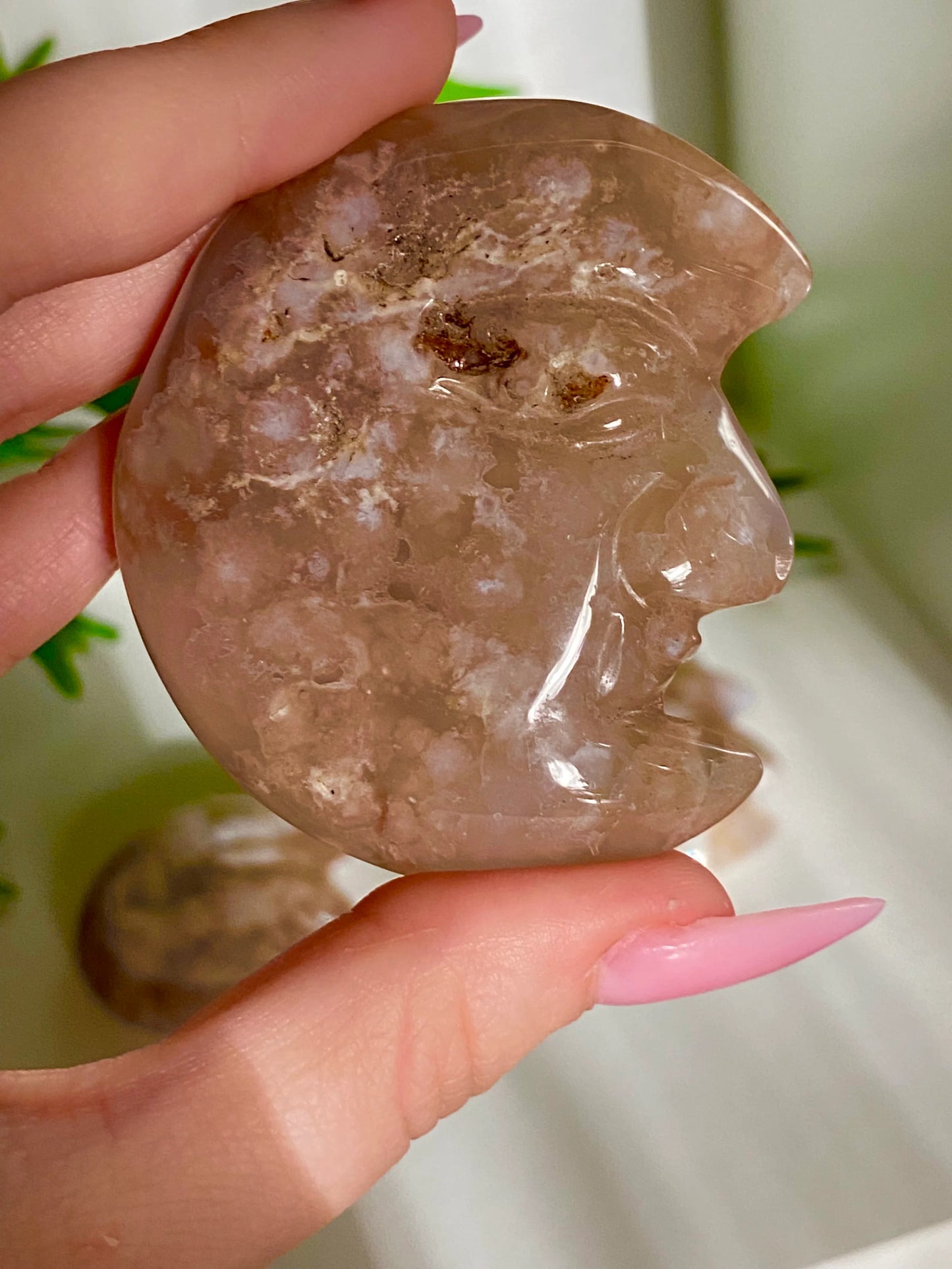 2" Flower Agate Moon Carvings Crystals