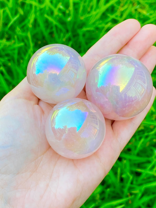 Aura Rose Quartz Sphere *CHOOSE YOUR CRYSTAL SIZE*