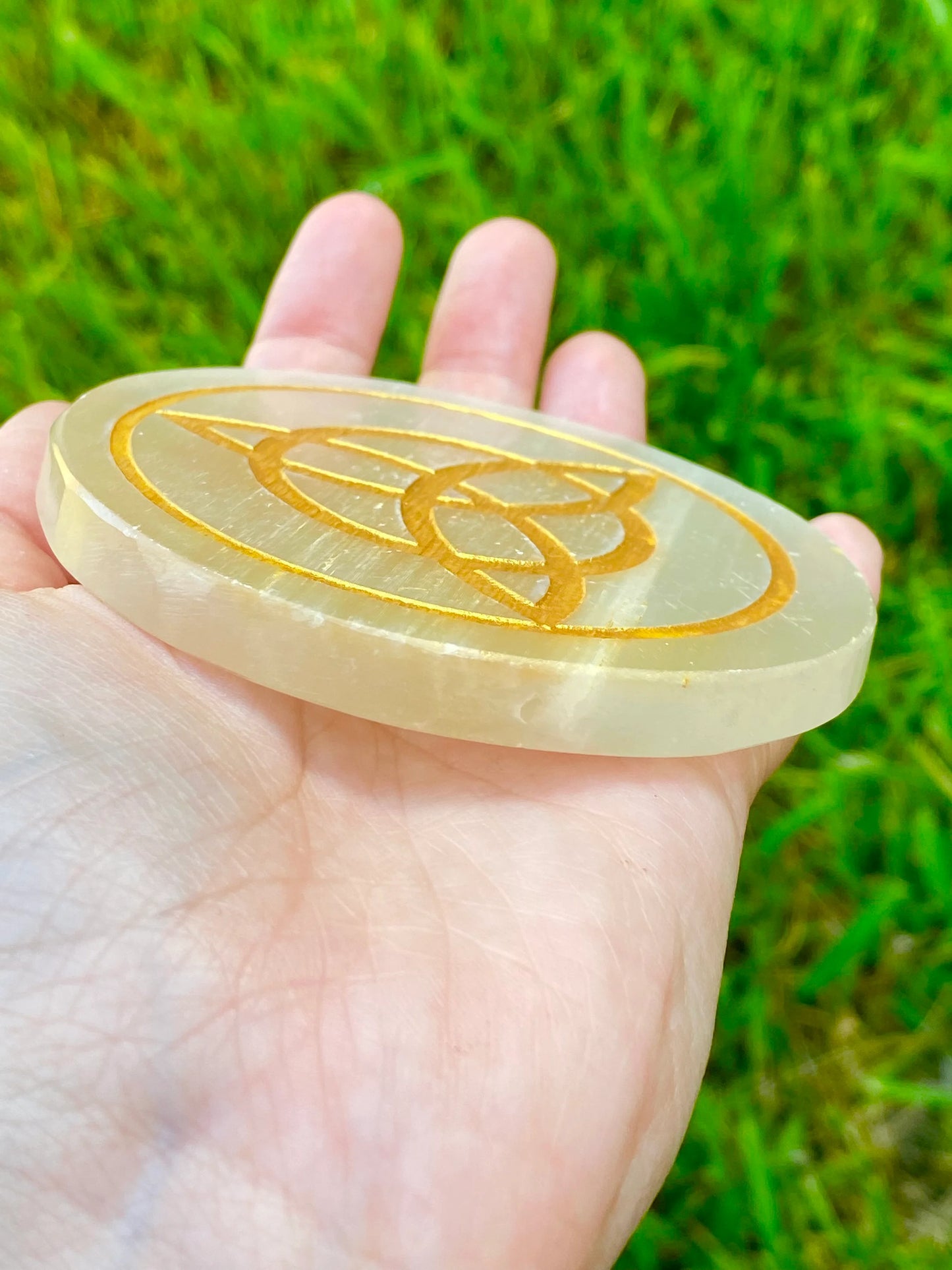 3.5" Selenite Coaster/ Charging Plate *CHOOSE DESIGN*