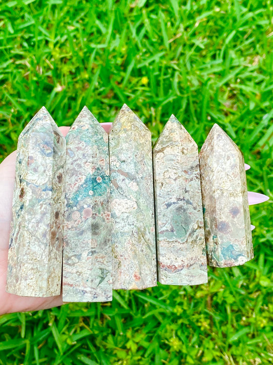 Green Flower Jasper Towers *CHOOSE YOUR CRYSTAL*