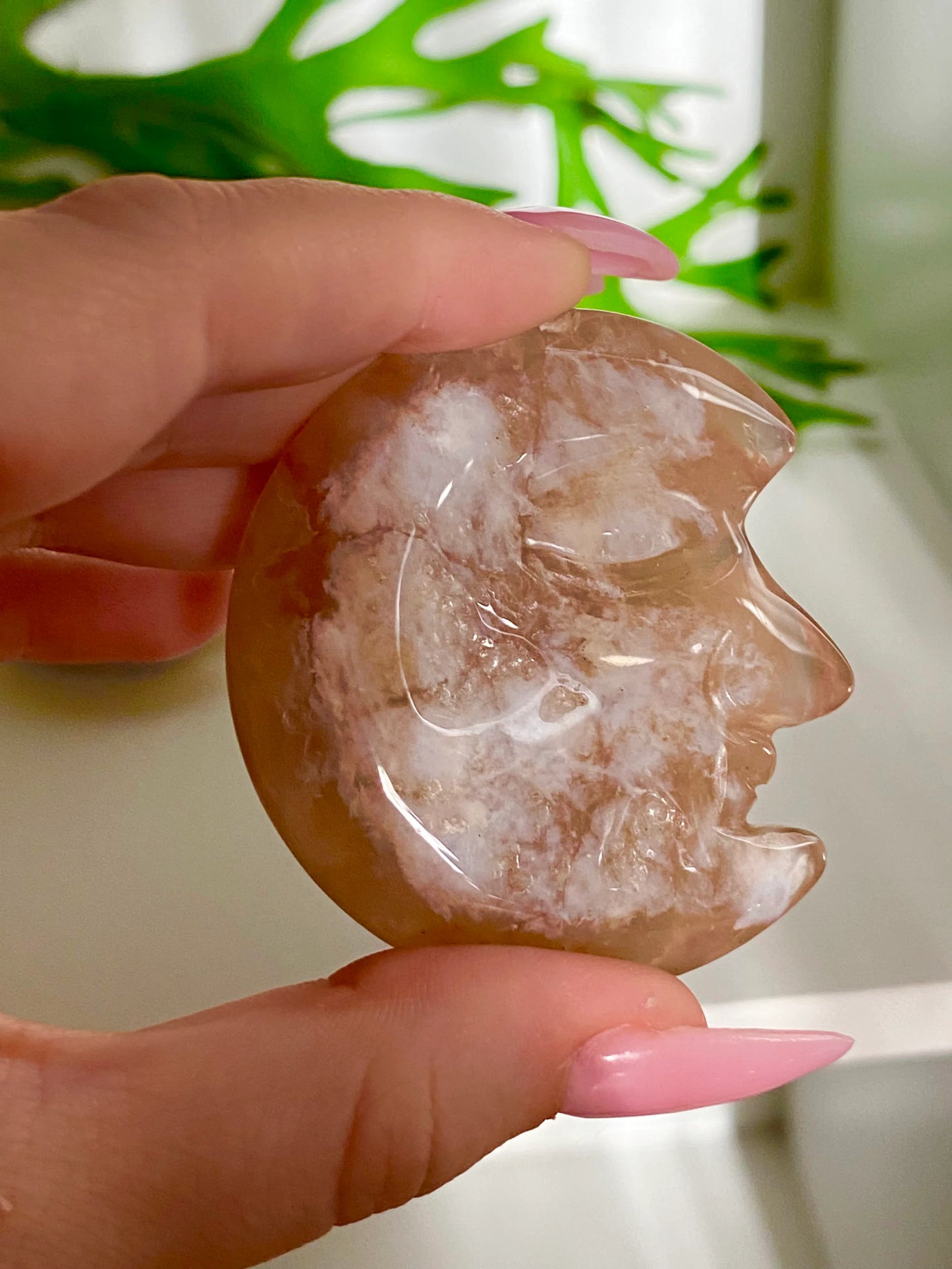 2" Flower Agate Moon Carvings Crystals